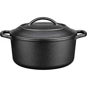 Pre-Seasoned Cast Iron Dutch Oven Pot with Lid Dual Handle, Sourdough Bread Baking Pots, Bread Oven, Camping, Grill, Induction, Electric, Round 5 Quart, Black