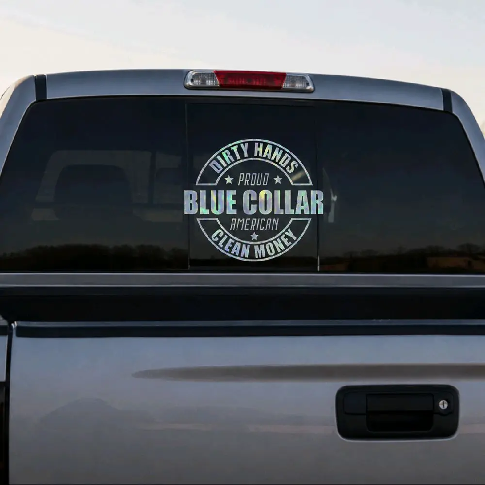 Blue Collar Money Dirty Hands Vinyl Decal - Durable Car Sticker, Truck Exterior Accessory