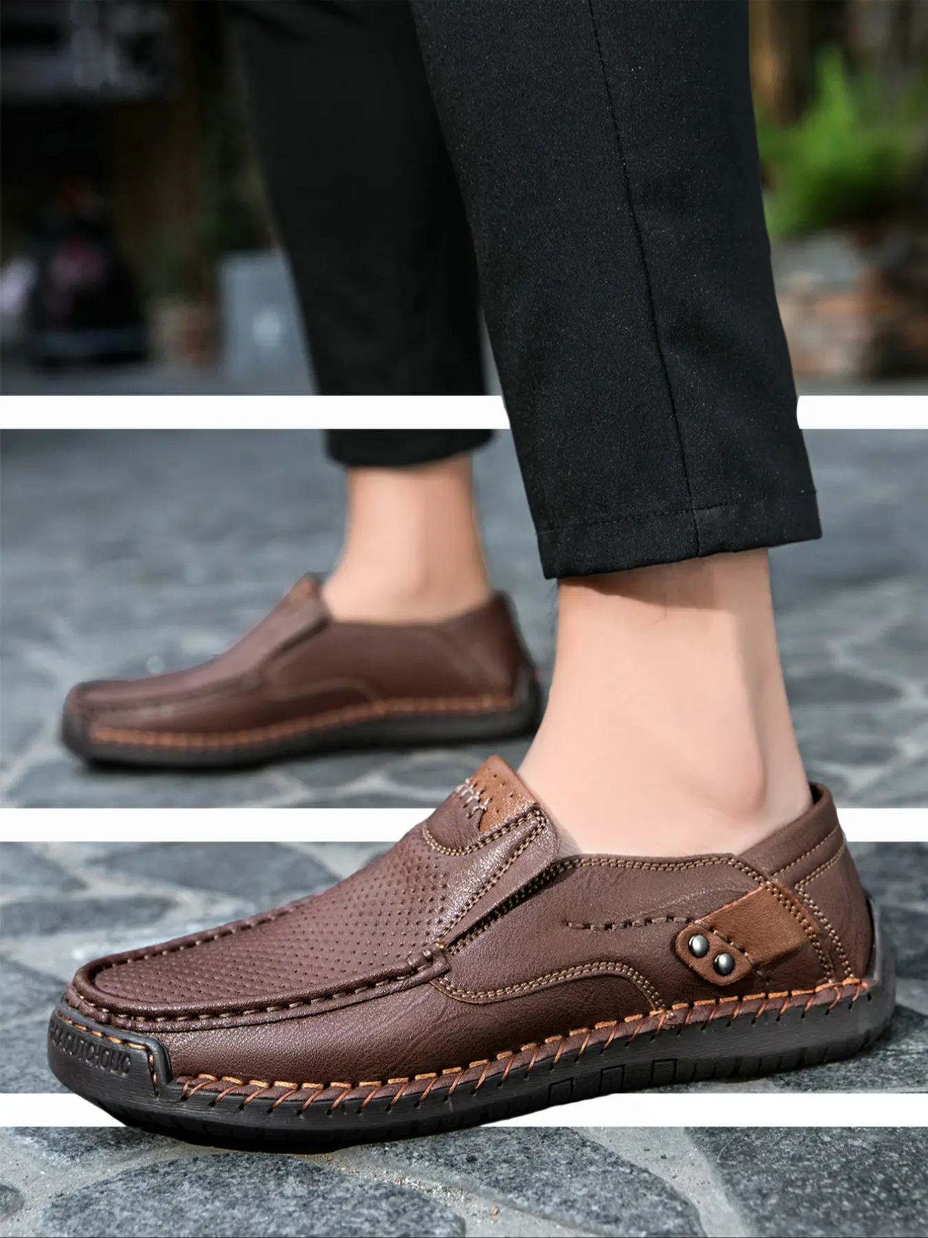 Men's Perforated Loafers For Men Shoes For Men Breathable Perforated Slip-On Shoes Vegan Leather Lightweight Casual Shoes Vintage Comfortable Dress Shoes Wide Width Mesh Non-Slip Driving Moccasins Men's Plus Size Shoes Men's Shoes Size 12 13 14 15