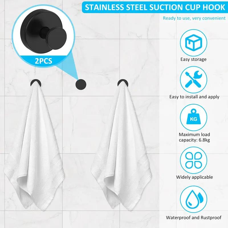 Suction Cup Hooks for Shower No-Drill Bathroom Hooks for Towels Robes Loofah Mountable on Smooth Surfaces 304 Stainless Steel 15 lbs Capacity Matte Black Design Suction Cup Hooks for Shower No-Drill Bathroom Hooks for Towels Robes Loofah Mountable on Smooth Surfaces 304 Stainless Steel 15 lbs Capacity Matte Black Design