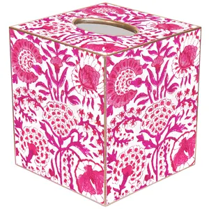 TB6686 - Pink Floral Block Print Tissue Box Cover