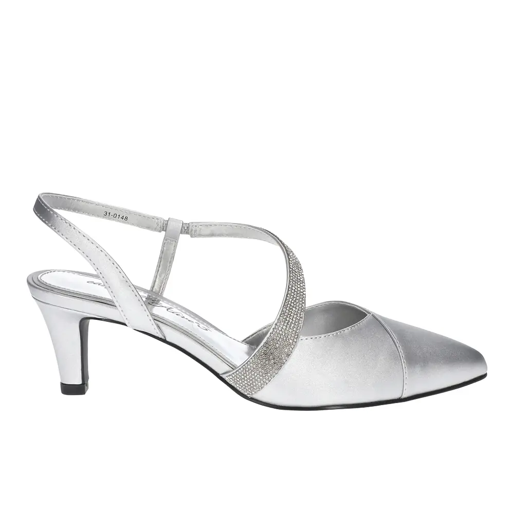 Easy Street Womens Emerald Metallic Rhinestone Pointed Toe Slingback Pumps Dress Casual Mid Heel 2-3" - Silver
