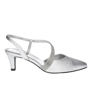 Easy Street Womens Emerald Metallic Rhinestone Pointed Toe Slingback Pumps Dress Casual Mid Heel 2-3" - Silver