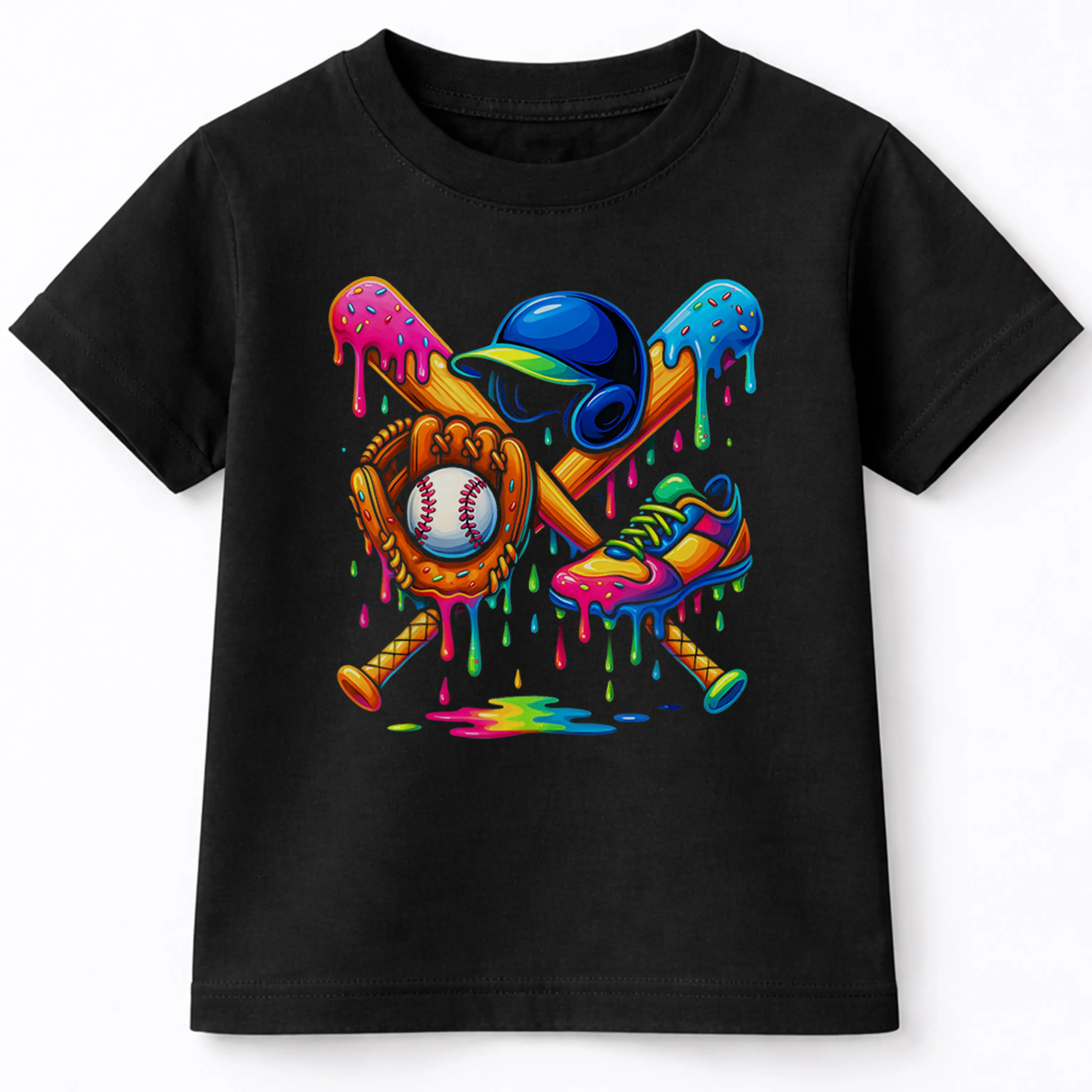 Baseball Drip Boys Ice Cream Youth Sweet Bat Cleats Glove T-Shirt For Young Boys Girls T-shirt Crewneck Light Cotton