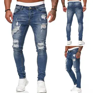 Men's Casual Slim-Fit Distressed Low-Rise Denim Jeans with Pockets - Solid/Multicolor, Medium Elasticity & Weight, Soft & Comfortable, Menswear, Him, All Seasons, Ideal for Streetwear Fans & Daily City Use
