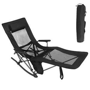 Oversized Folding Rocking Camping Chair, Adult Heavy Duty Camping Chair, Outside Folding Rocking Chair for Patio, Lawn and Outdoors, Bearing 100kg