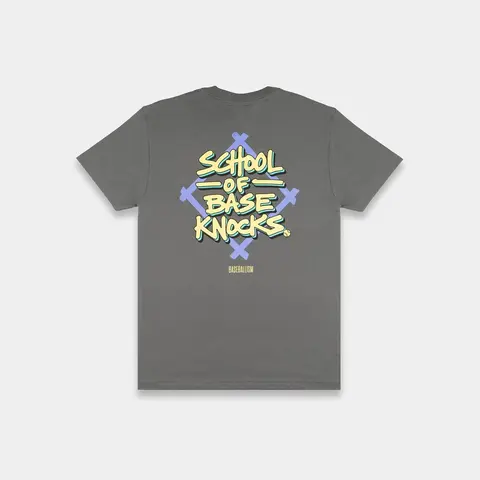 Youth Baseball Theme Graphic Print T-Shirt - School of Base Knocks, Kids Clothing Boys, Casual Wear, Multi-Size Regular Fit Kids' Sports Shirt
