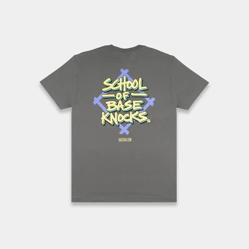 Youth Baseball Theme Graphic Print T-Shirt - School of Base Knocks, Kids Clothing Boys, Casual Wear, Multi-Size Regular Fit Kids' Sports Shirt