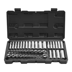 Socket Set, 46-Piece, 1/4-Inch Drive Socket Tool Set, SAE and Metric Sizes, Deep and Standard Sockets, Chrome Plated CR-V Alloy Steel, Mechanic Tool Kit with Durable Storage Case for Automotive Repair