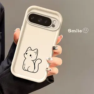 Simple drawing, featuring a kitten pattern, suitable for Google phone cases, compatible with Google Pixel 7, 8, 9, 10 Pro, A, XL, and other models. A must-have for Valentine's Day, perfect for gifting, business simplicity, available in four colors, Cover