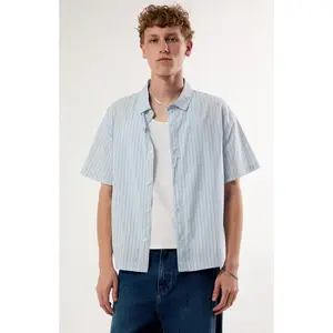Pacsun Men's Blue Striped Boxy Short Sleeve Button Down Shirt