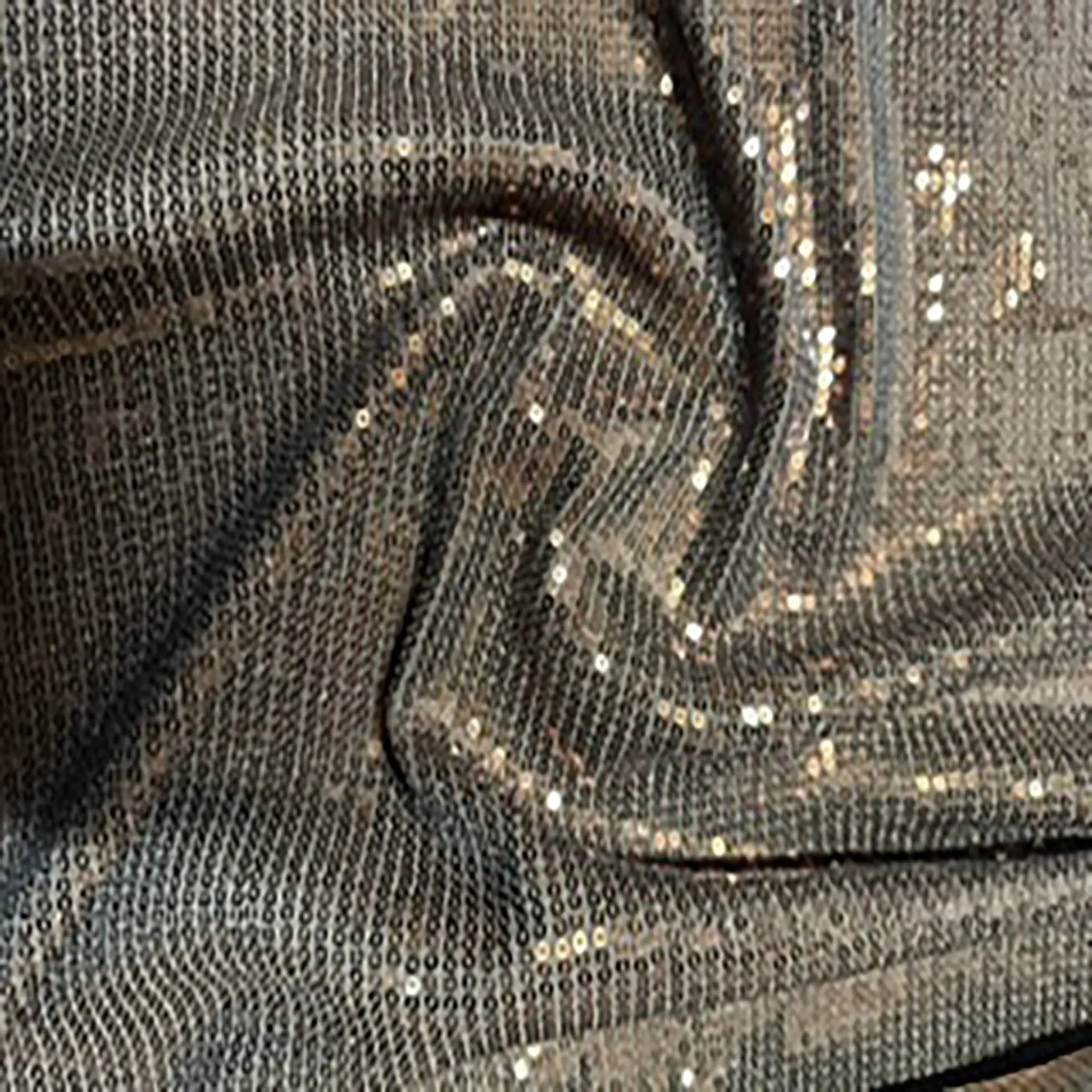 Radiant Line Embroidered Brown Mini Sequin Metallic Knit Fabric - 55/56in Luminous Mechanical Stretch Sparkle Spandex, Versatile for Cheer Outfits, Formal Wear, Holiday Glam, Cosplay Costumes, Per Yard
