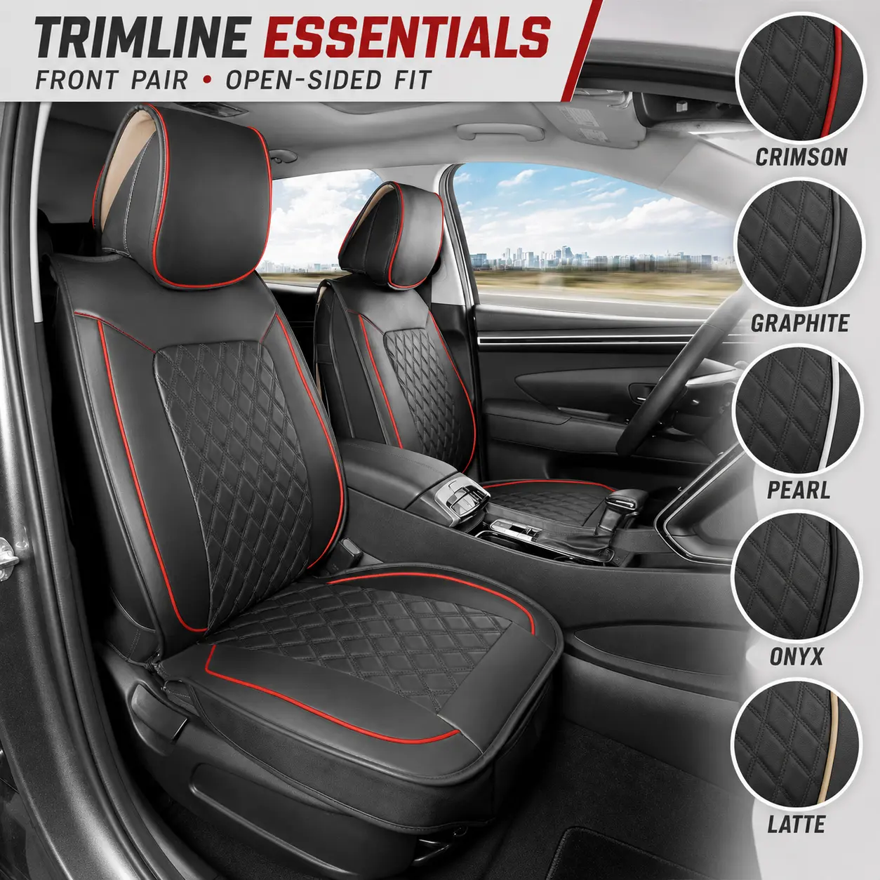MotorBox TrimLine Essential Series Leather Seat Covers for Cars & SUVs - Waterproof, Airbag-Safe, Universal Fit Seat Protectors