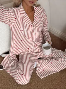 Ladies loose and comfortable breathable long sleeves + trousers home cute loungewear pajama set Pjs