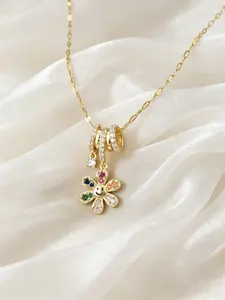 Smiley Face Bohemian Flower Necklace for Women, Colorful CZ Daisy Pendant with Stackable Rings, Dainty Layering Jewelry Gift