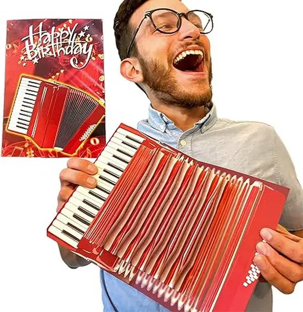 Interactive Accordion Birthday Card – Open/Close to Play 'Happy Birthday' - Music Present for Men, Present for Musicians, Birthday Card for Kids & Men, Birthday Pop Up Card, Bday Greeting Cards