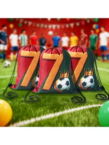 1pcs, Red & Green Football Themed Drawstring Bags, Red & Green, Soccer, Number 7 Pattern Drawstring Backpacks, Durable Drawstring Closure, Perfect for Soccer Themed Birthday Parties Celebrations, Sports Events Supplies