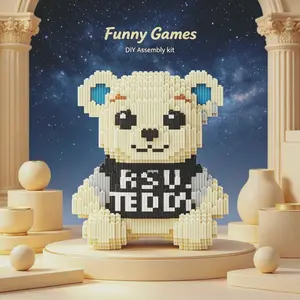 Trendy Teddy Building Block Toy, Custom Handmade Figure, Lightweight Statue, DIY Kit, Perfect Gift for Holidays, Includes Hammer and Manual