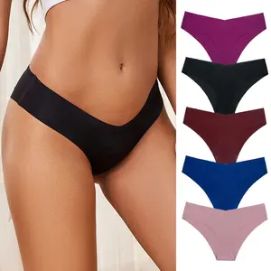 SNUG HAVEN 5-Pack Women's Seamless Knickers Ladies Underwear Thong Comfy Bikini No Vpl Hipsters Stretch Low V Waist Briefs Panties for Women Plus Size Black Underwear Thong Panties