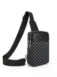 Men's Crossbody Chest Bag, Trendy Casual Shoulder Bag, Multi-Functional Large Capacity Sport Small Bag, Fashion Print Portable Travel Bag, Zipper Crossbody Bag, Adjustable Strap Bag