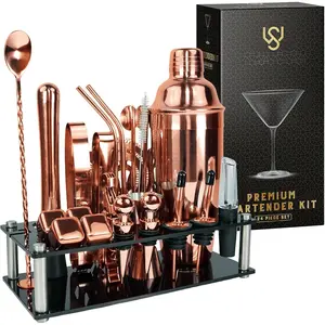 Mixology Bartender Kit - 24 count Rose   Shaker Set w/Stand - Essential  Bar Accessories Martini Shaker, Jigger, Muddler, Chilling Cubes & More