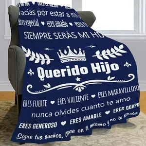 Retro Vintage Fading Resistant Spanish Letter Print Flannel Blanket, 1pc 280GSM Multi-Purpose All-Season Gift For Son, Air Conditioning Nap Blanket For Couch Office Camping