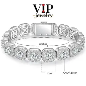 VIP Jewelry D Color VVS Tennis Bracelet for Men Women 12MM Wide Iced Out Chain Cuban Bracelet with Giftbox Modern Fashion Accessories