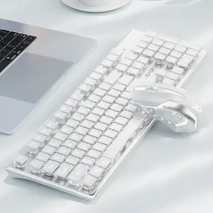 V3  Keyboard and  with Single Backlit, Metal Panel, /2.4G Rechargeable  Keyboard and  Combo Silent Lighted Full Size Cute Keyboards-White