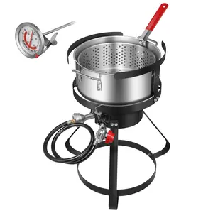 VIVOHOME 10Qt Fish Fryer Pot with 6.7Qt Strainer Basket, 4 Inches Thermometer and 54,000 BTU Propane Burner for Outdoor Cooking