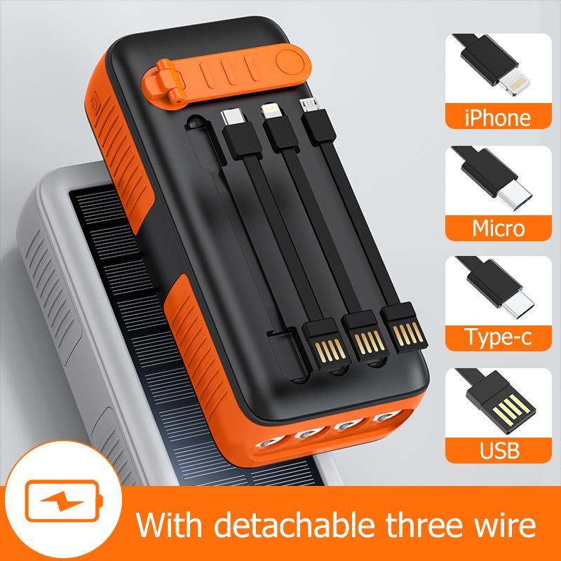 63200mAh Portable Solar Charger Power Bank Hand Crank Charge,Built in 3 Cables 4 Outputs 15W Fast charging Device,4 flashlights LED lighting /SOS/ flashing  for Spring Outdoor Camping,Mother's Day Gift Accessories Micro Smartphone Usb Chargeable