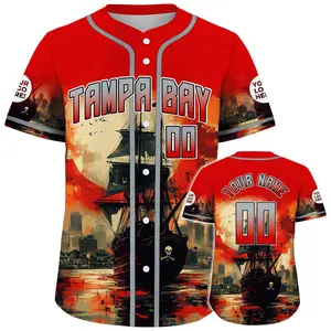 Pewter Buccaneer Red Tampa Bay Sailboat Lightning City Grand Sun Custom Name Baseball Jerseys, Personalize Custom Logo, Number, Name Men's Baseball Jersey