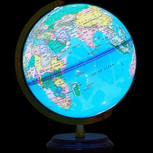 13'' Illuminated World Globe for Adults 720°/360° Rotation Rewritable Light Up Globe with Stand World Map for Interactive Learning LED Base Lamp Decor (Brown Wood,Classic)