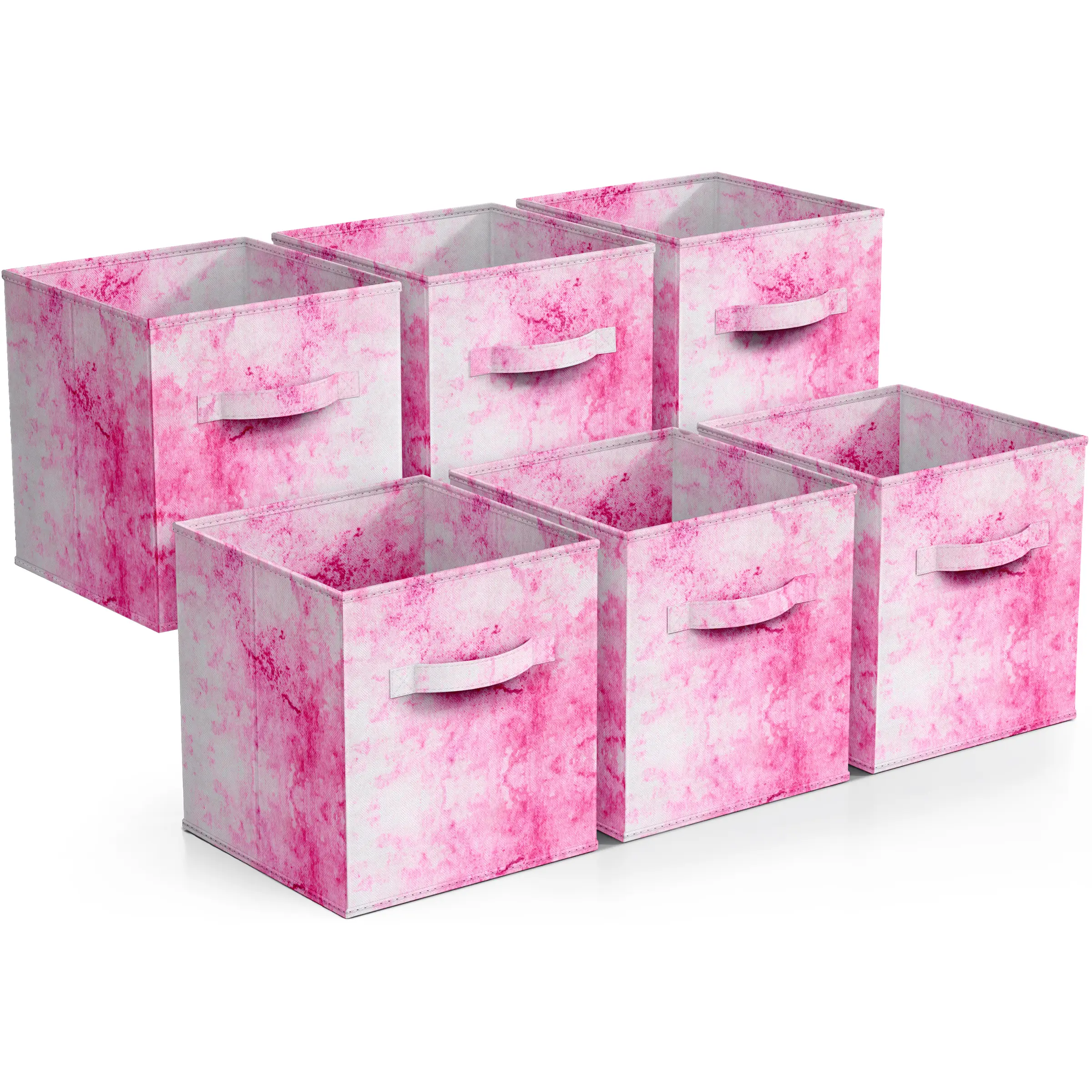 Sorbus 11-Inch Foldable Cube Baskets with Cardboard Base - 6 Classic Tie Dye Fabric Organizers with Handles, Home Boxes for Shelf, Clothes, Beauty Mini Storage Solutions