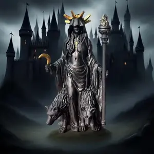 Hecate Statue with Golden Crown & Torch - Detailed Sculpture