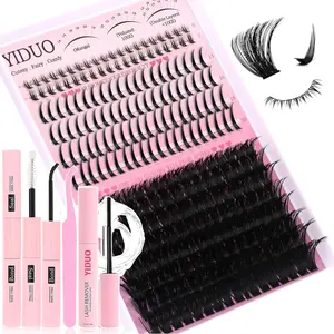 Lashes Clusters Kit Bottom Lashes with Spikes 100D Cluster Eyelash Extensions Kit 10-120mm Volume Manga DIY Individual Strips Lashes Thick with Lash Bond and Seal Tweezers Remover