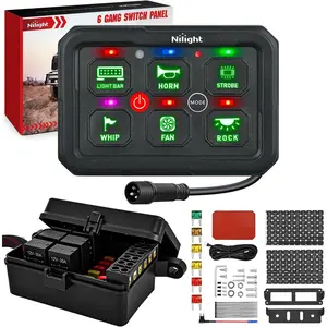 Nilight 6 Gang Switch Panel Green Circuit Control Relay System with Fuse Wiring Harness Toggle Momentary Strobe Flash Modes Automatic Dimmable ON Off Pod 12V 24V for Car Truck Camper SUV