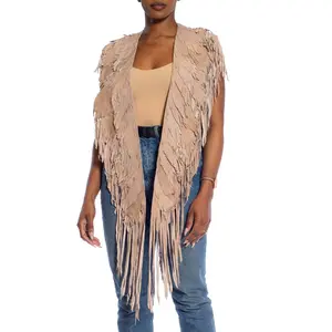 MORPHEW COLLECTION Sand Piper Suede Fringe Feather Leather Long Cape
