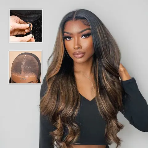 [UPGRADED] Nadula 3.0-Drawstring Highlight Balayage Body Wave 7x5 Lace Human Hair Wig  Easy to Install Lace Glueless Wigs Kinky Straight Wigs Summervibes TikTokShopStockUp