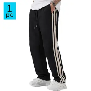 Men’s athletic casual long pants with a four-season design and side stripe detailing. Lightweight straight-leg men’s sports pants for spring and summer, suitable for everyday workouts, running, and jogging—ideal for men’s wear.