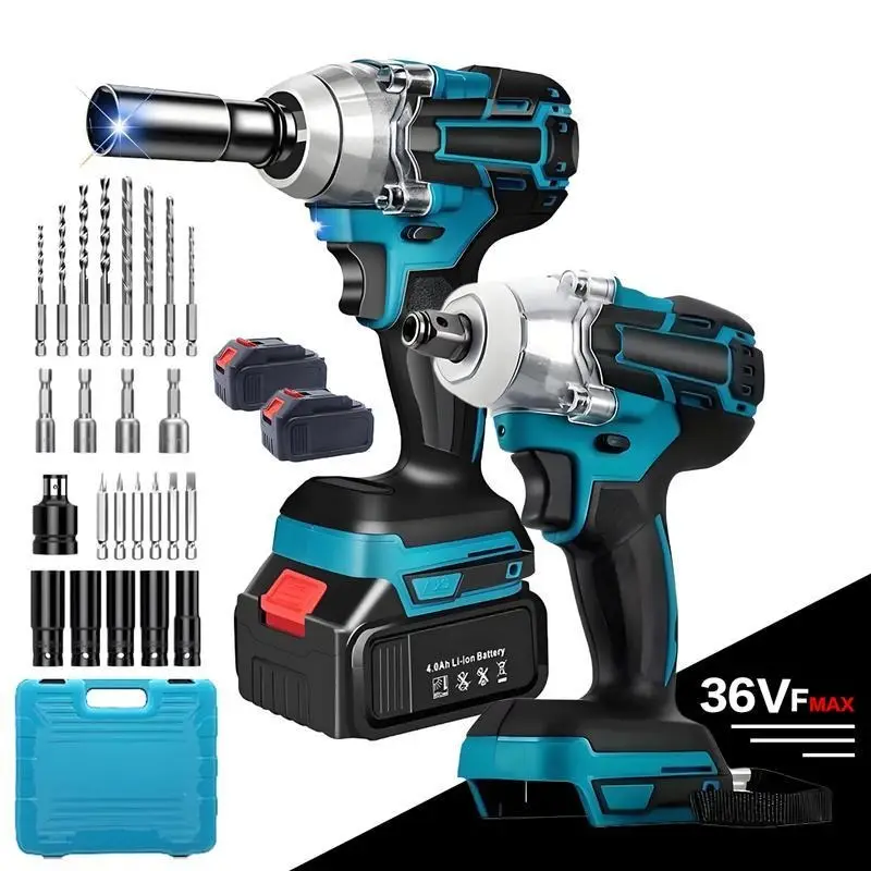 36V Cordless Impact Wrench 1/2 inch 2025 NEW Brushless with 2Pcs 4.0Ah Batteries 6 Sockets Fast Charger Tool Box 3500 RPM High Torque for Car Repair H