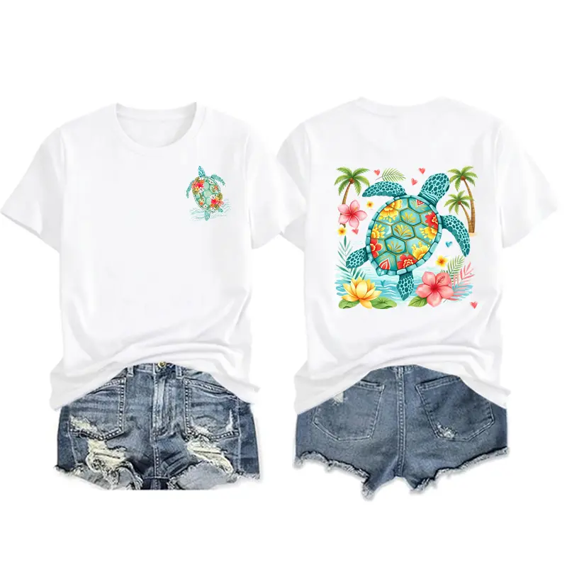 Women's Summer Clothing Cotton Graphic Tee Funny Animal Print Tee Ocean Life T Shirt Sea Turtle Shirt for Women Hawaiian Vacation Summer Tops