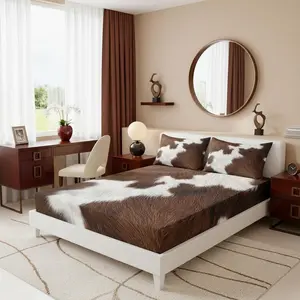 Cowhide Print Fitted Sheet,Cow Fur Pattern Theme Bedding Deep Pocket for Home Bedroom Decor,Brown (1 Fitted Sheet ) No Flat Sheet