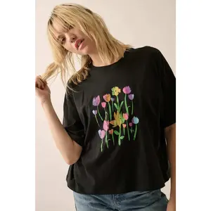 Prismatic Blooms Vintage-Print Flower Graphic Tee