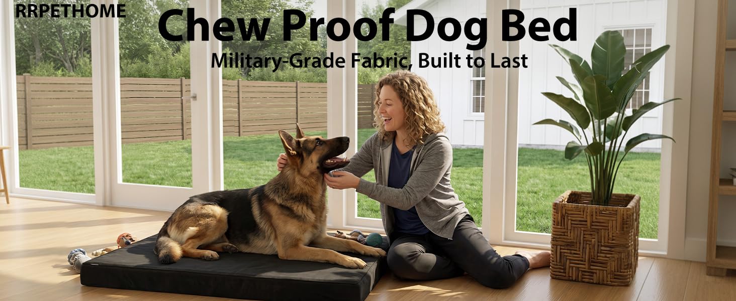 Orthopedic Dog Bed for Large Aggressive Chewers - Parachute Tough Striped Fabric, Chew-Resist. & Scratch-Resistant, 4" Joint Support Foam, Self-Cooling Modern Dog Mattress for Longevity Orthopedic Dog Bed for Large Aggressive Chewers - Parachute Tough Striped Fabric, Chew-Resist. & Scratch-Resistant, 4" Joint Support Foam, Self-Cooling Modern Dog Mattress for Longevity