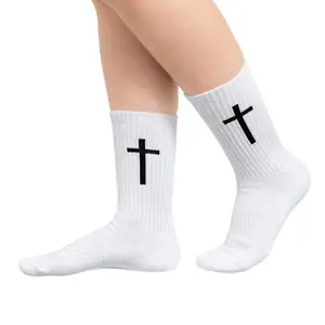 Faith Cross Crew Socks for Men Women, Christian Bible Scripture Religious Socks, Cushioned Comfortable Athletic Church Socks, Inspirational Jesus Gift Cotton