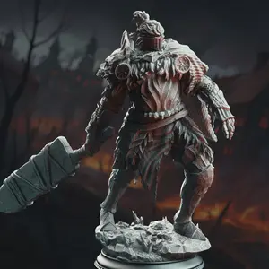 Goliath Knight Executioner - Buderim "Shakes-the-Ground" 3D Printed Resin Miniature, DM Stash Decorative Accessory, Collectible Home Decor Statue Figurine, 3D-Printed Resin Miniatures, Decorative Accessory Miniatures