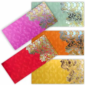 Shagun  Envelope for  (Pack of 50) 7.5" x 3.5" Peacock    Foil Stamping Assorted Color  Holder Card for Christmas Diwali Birthday Wedding Graduation