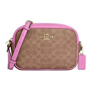 COACH Jamie 22 Small Logo-Print Coated Canvas Crossbody Camera Bag for Women in Tan and Pink