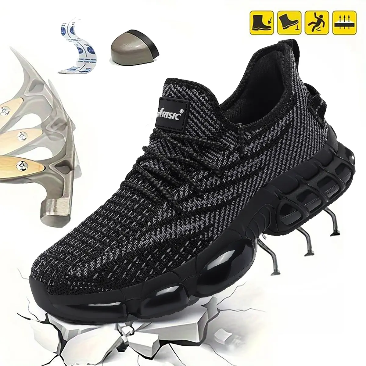 Unisex Closed Steel Toe Work Shoes - Lace-Up Safety Trainers with Puncture Res. Kevlar Midsole, Lightweight Durable Footwear, Unisex Sizes, Walking Shoes, Laces