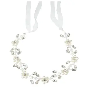 Unique Bargains Flower Girl Headpiece, Faux Crystal Pearl Hair Accessories Headband for Wedding Birthday Party, Flower Headband for Girls, Silver Tone